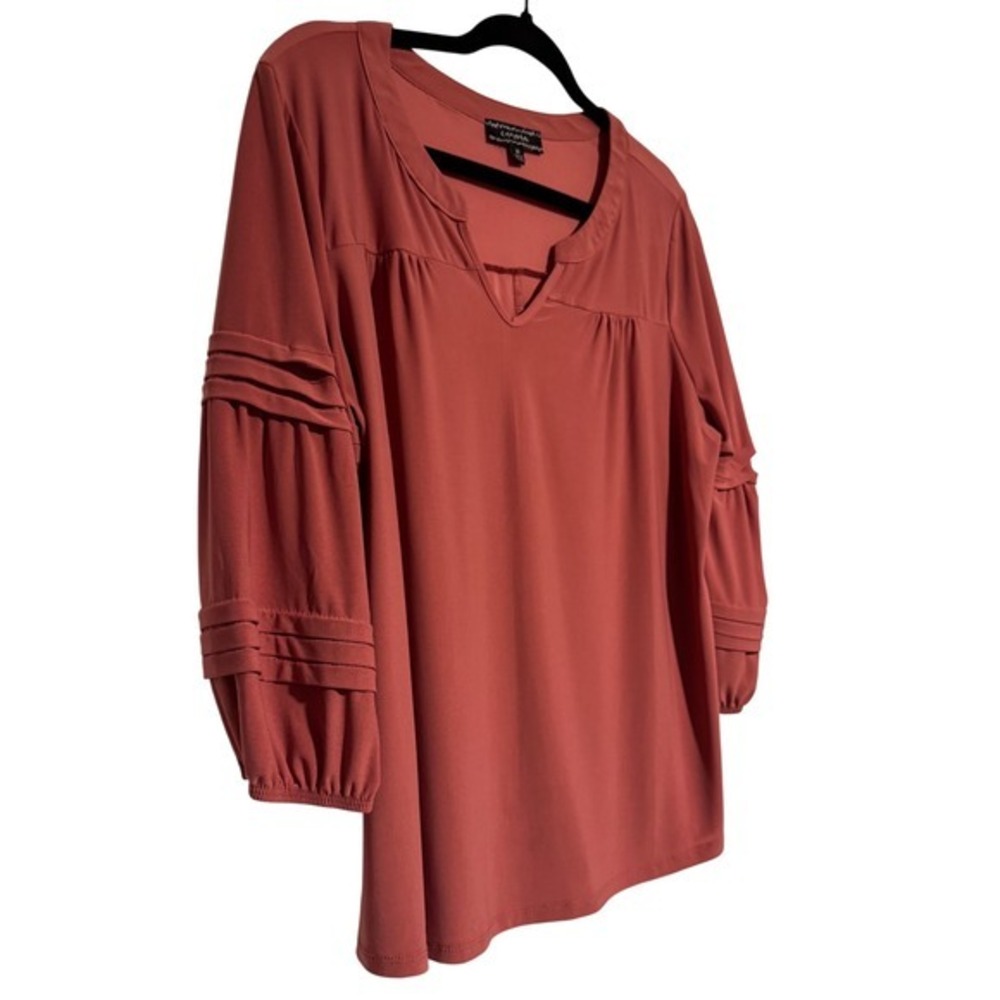 Corvia Blouse Women XL Mauve Excellent Pintuck Lantern Sleeve Split Neck - Picture 5 of 8